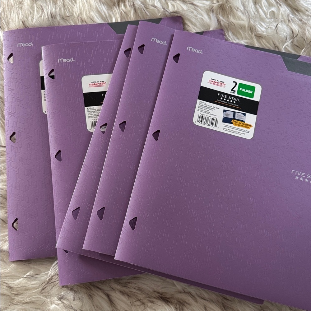 Mead Five Star Folder purple, 2 Pocket NEW stay put tabs
